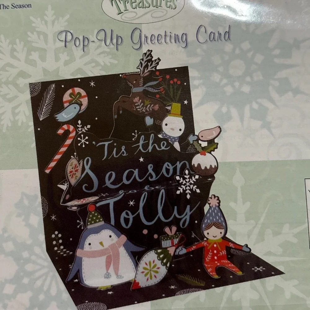 2 Treasures Pop-Up Christmas Greeting Cards‎ Reindeer Penguin New